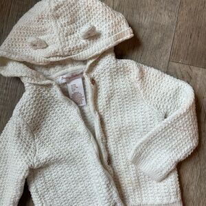 Tommy Bahamas Toddler Cream Crochet Cardigan with Bamboo Buttons and Hoodie